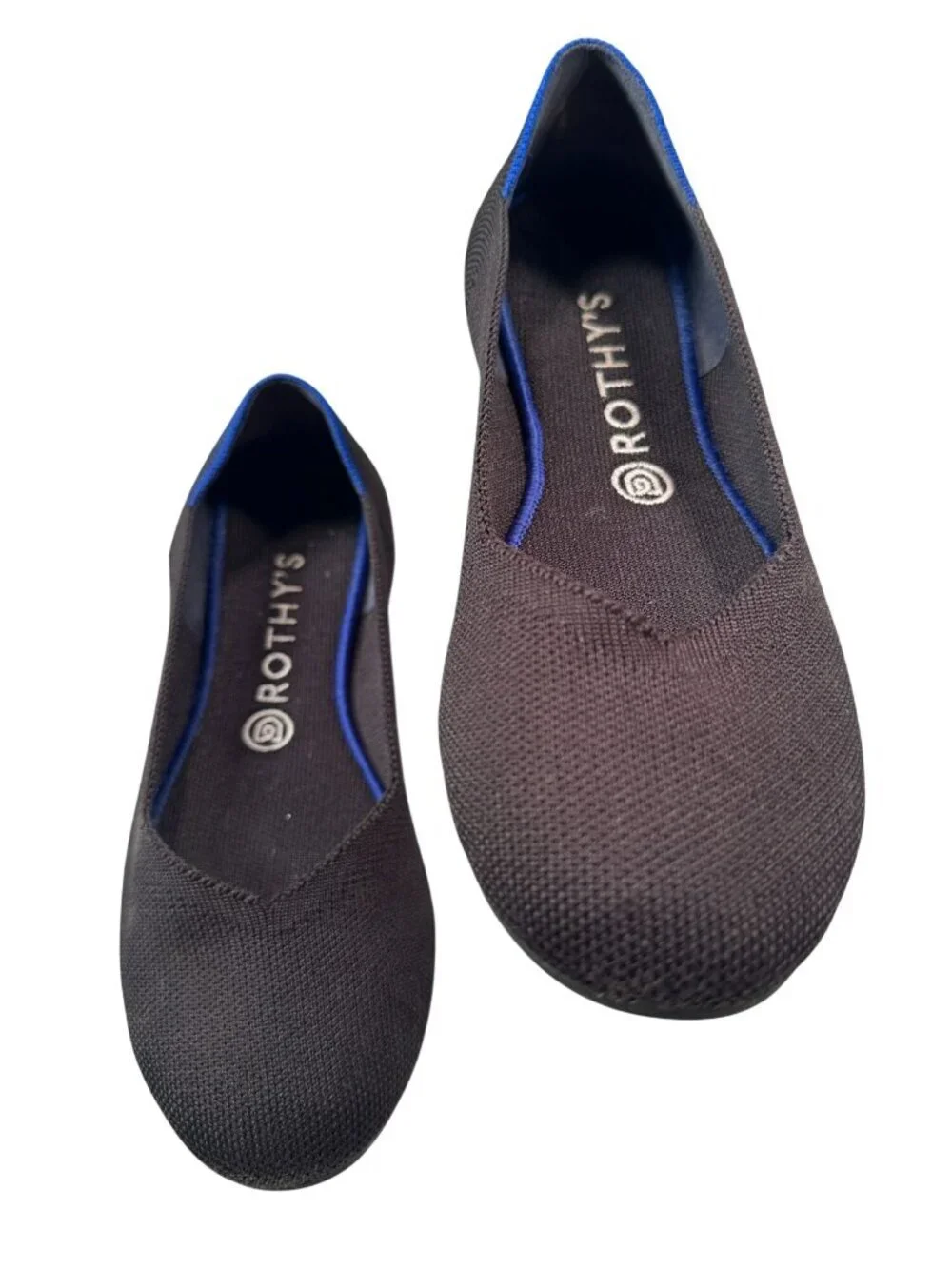Rothys Ballet Flat Shoes Womens Electric Blue Halo Round Toe Knit Fabric Size 9